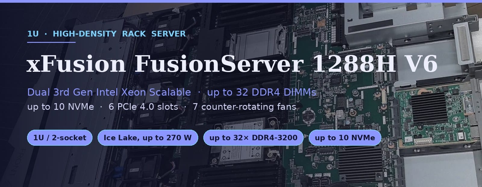 xFusion FusionServer 1288H V6 1U rack server with dual 3rd Gen Intel Xeon processors