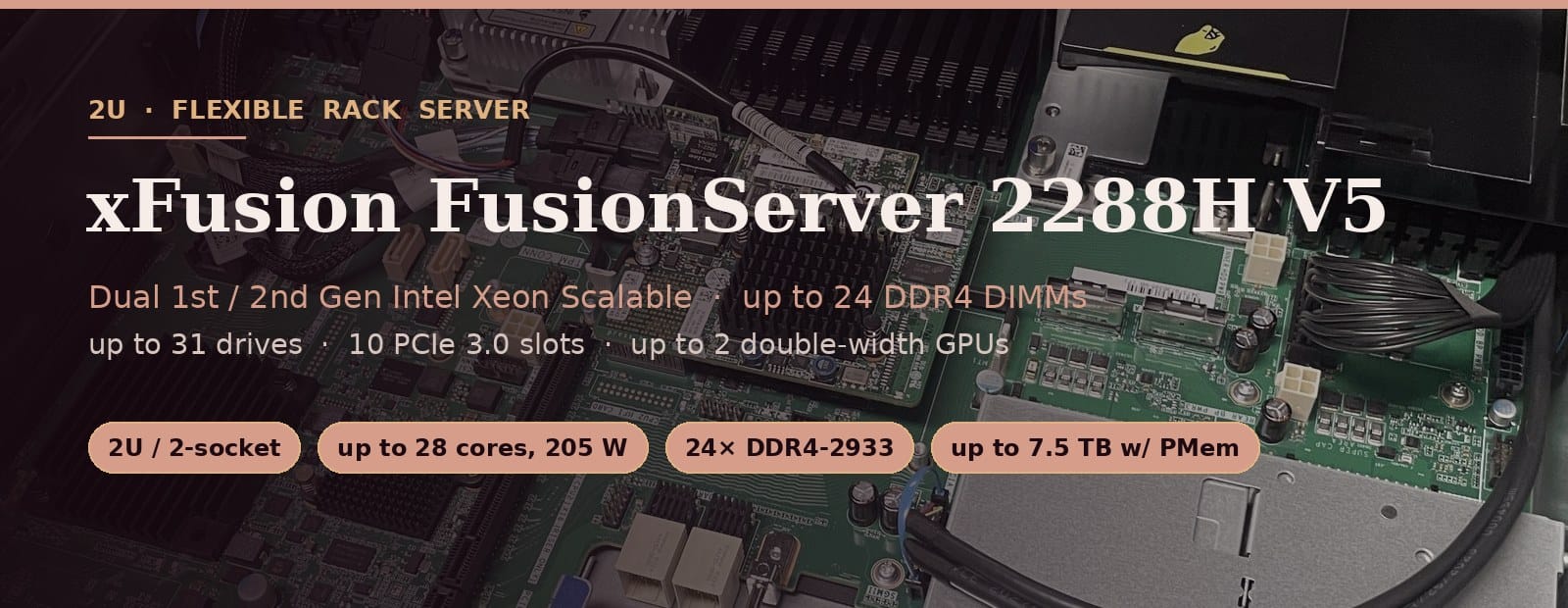 xFusion FusionServer 2288H V5 2U rack server with dual Intel Xeon Scalable processors