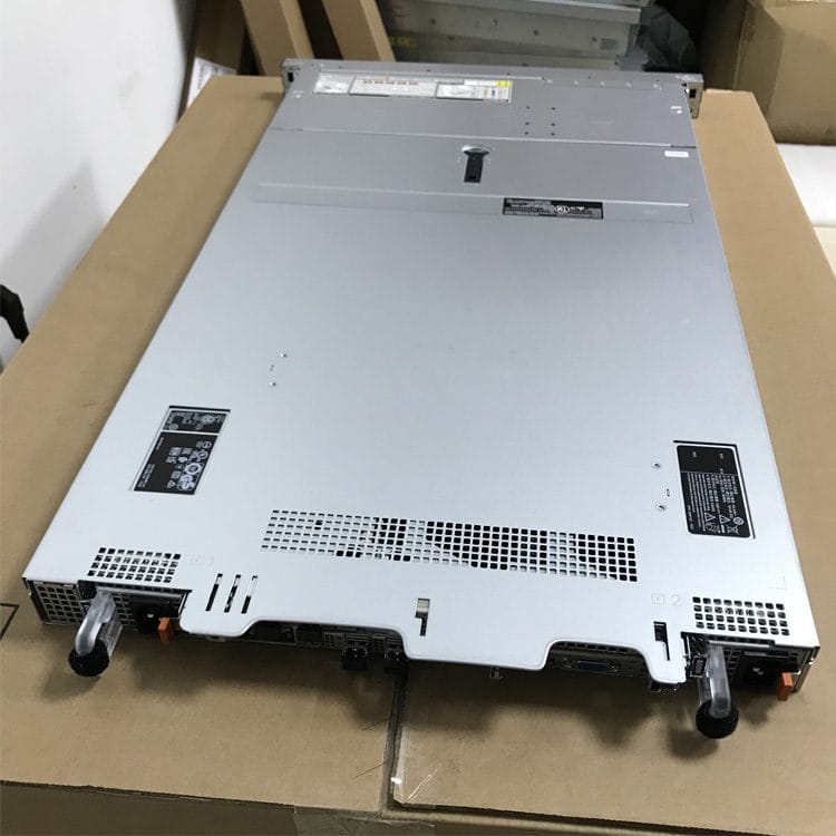 Real Dell PowerEdge R660 1U server top and rear with hot-swap power supplies, actual unit
