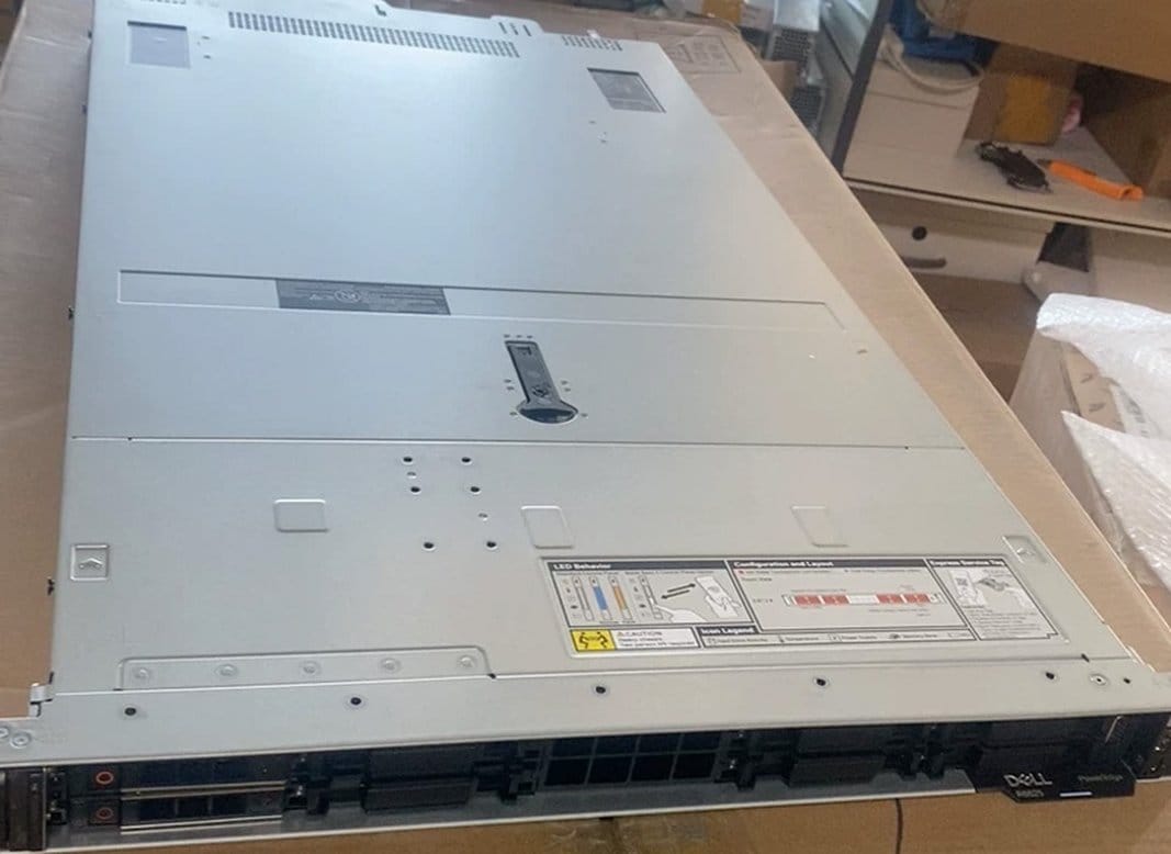 Dell PowerEdge R6625 1U front view, new unit on our warehouse bench