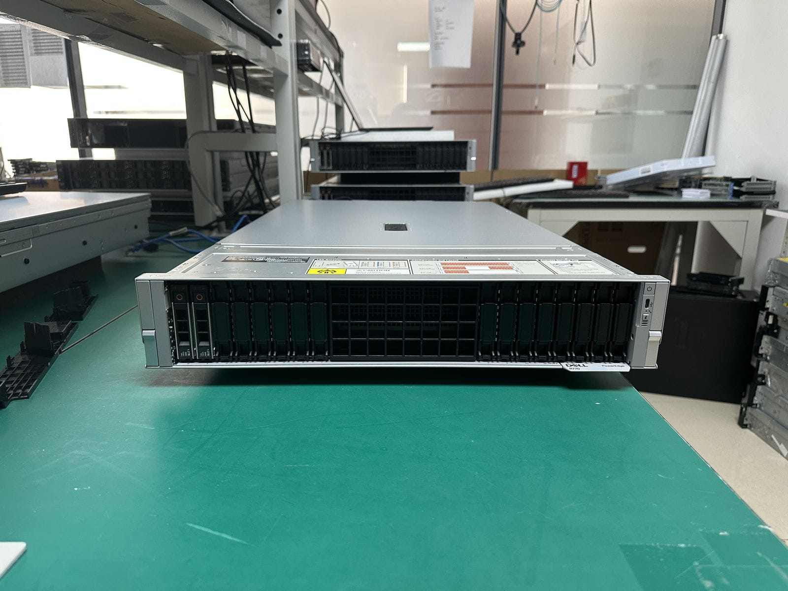 Real Dell PowerEdge R770 2U rack server, front view on our warehouse test bench