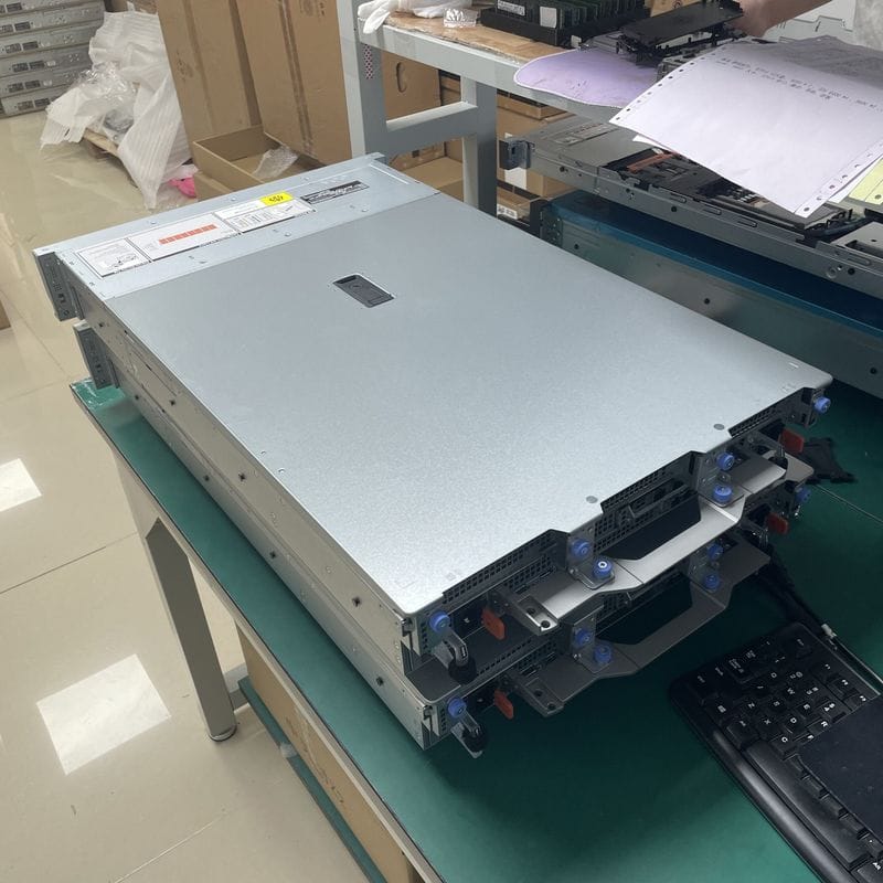 Dell PowerEdge R7715 rear with redundant hot-plug power supplies and riser cage, real unit