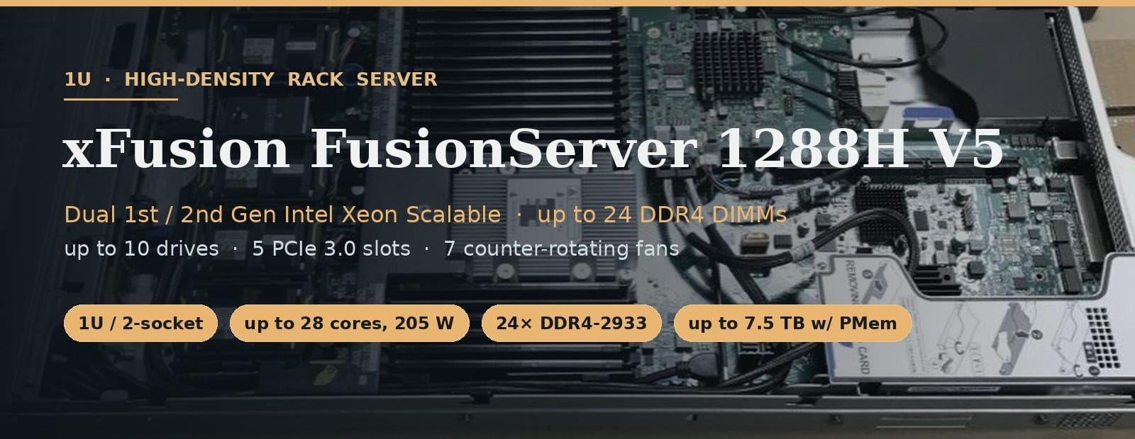 xFusion FusionServer 1288H V5 1U rack server with dual Intel Xeon Scalable processors