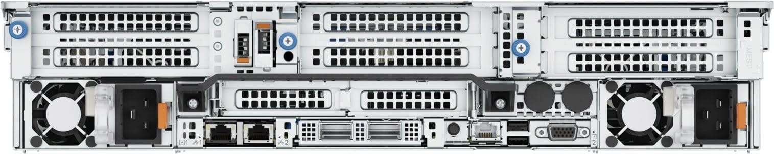 Dell PowerEdge R860 rear panel with redundant power supplies, PCIe riser slots and rear IO